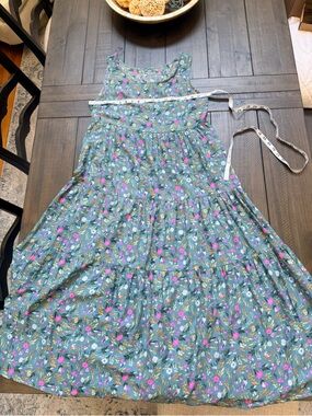 Floral Smocked Midi Dress in Teal with Pink Accents